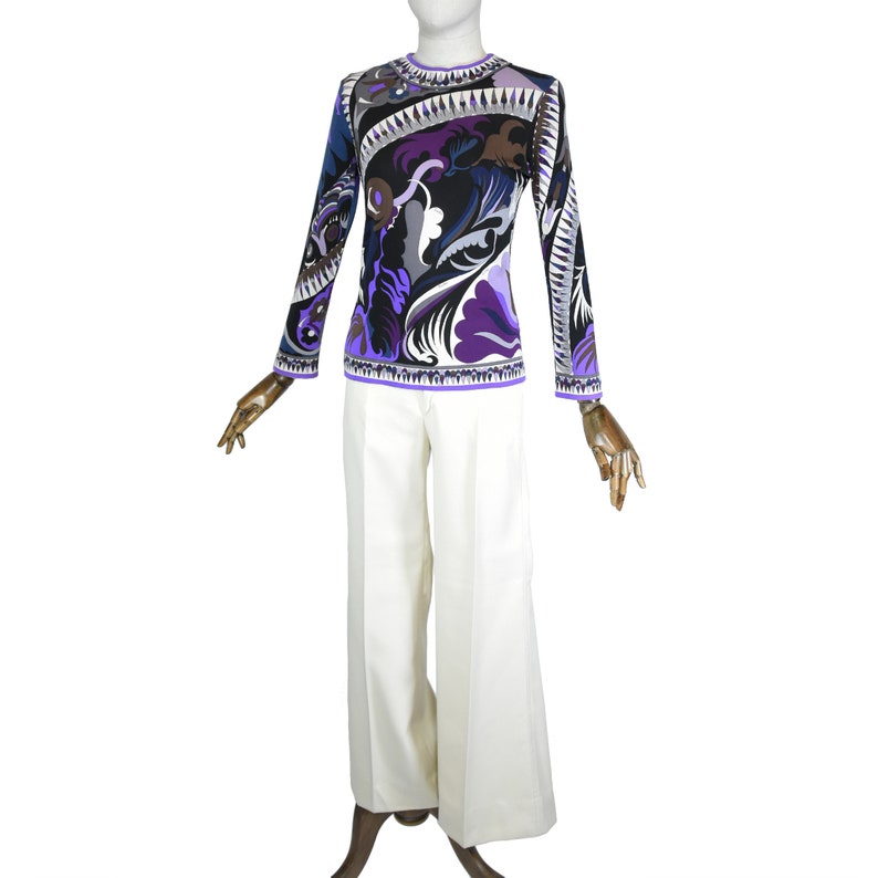 EMILIO PUCCI vintage top, Pucci silk jersey top with iconic geometric pattern, collector vintage Pucci long sleeves tee, Emilio Pucci blouse image 2