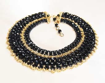 COPPOLA E TOPPO Vintage schwarze Perlenhalskette mit goldfarbener Kette, italienischer Designer Schmuck, Sammler Schmuck.