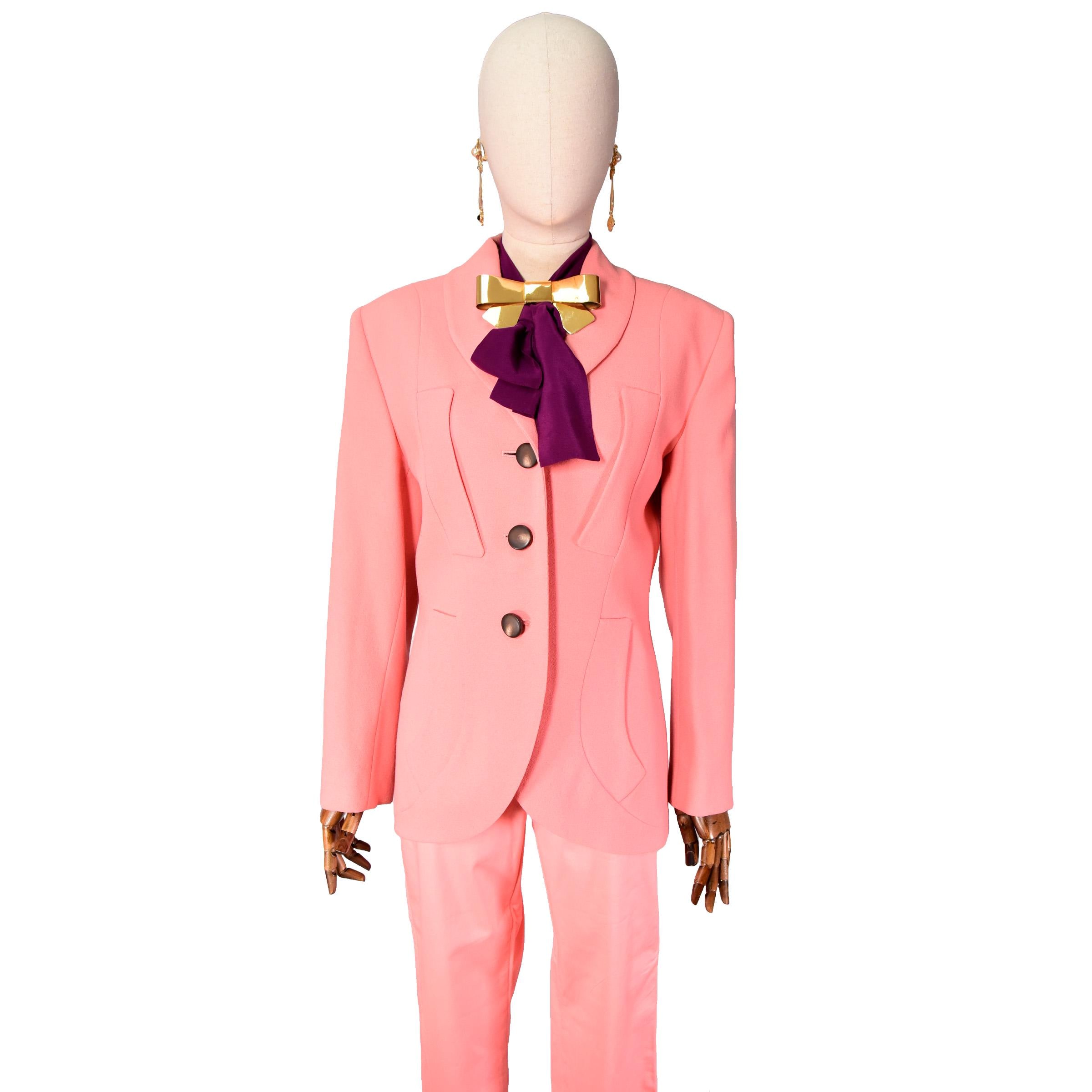 Balmain, Pierre Balmain Jacket, Rose Pink Wool Crepe, 1990s Vintage