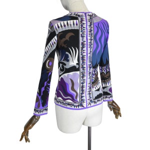 EMILIO PUCCI vintage top, Pucci silk jersey top with iconic geometric pattern, collector vintage Pucci long sleeves tee, Emilio Pucci blouse image 6