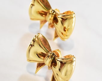 Vintage Valentino Guldfärgade Rosettörhängen: Signerade Designer Clip-Ons
