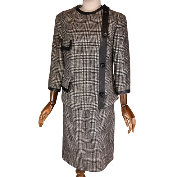 VINTAGE Italian wool suit, 60s houndstooth with l… - image 5