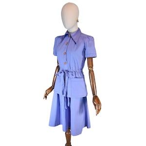 LANVIN vintage set,  70s cotton two piece set, midi dress with adjustable waist and short sleeve jacket with pockets, collector ensemble.