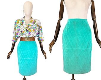 VALENTINO suède rok. Vintage turquoise blauwe suède rok Valentino Boutique, jaren 80.