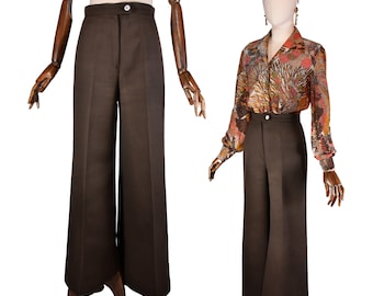 70s BELL BOTTOM pants, 1970s vintage Jean Pascal brown flared pants for woman.