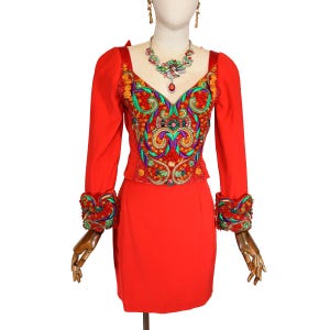 Vintage GIANNI VERSACE Couture Ensemble: Baroque Beaded 1980s Set, Size XS