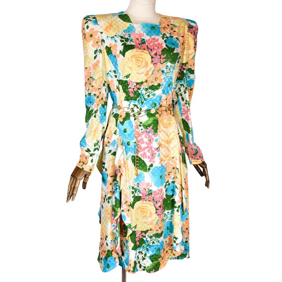 CAROLINA HERRERA vintage 80s silk dress,  bold sh… - image 4
