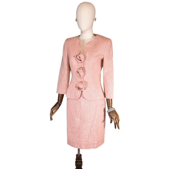 ELIO BERHANYER vintage 90s skirt set, Pink wool a… - image 2