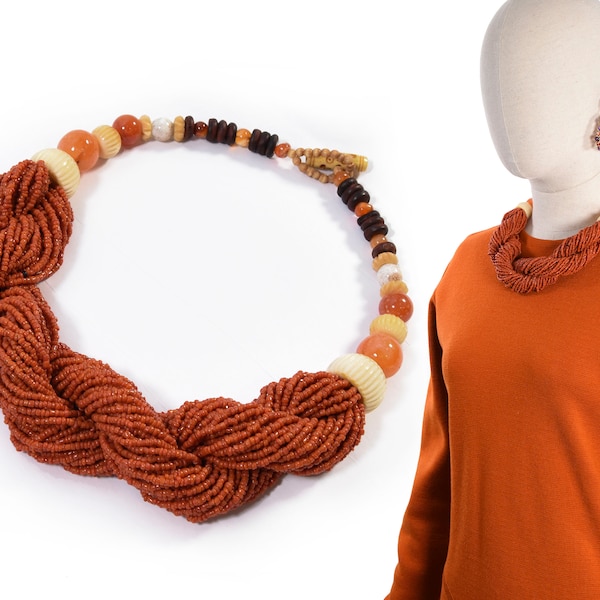 Collier en corail VINTAGE, collier ethnique en perles de corail des années 1980.