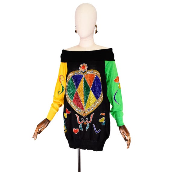 GIANNI VERSACE Vintage Knit Sweater With Color-block Sleeves and 