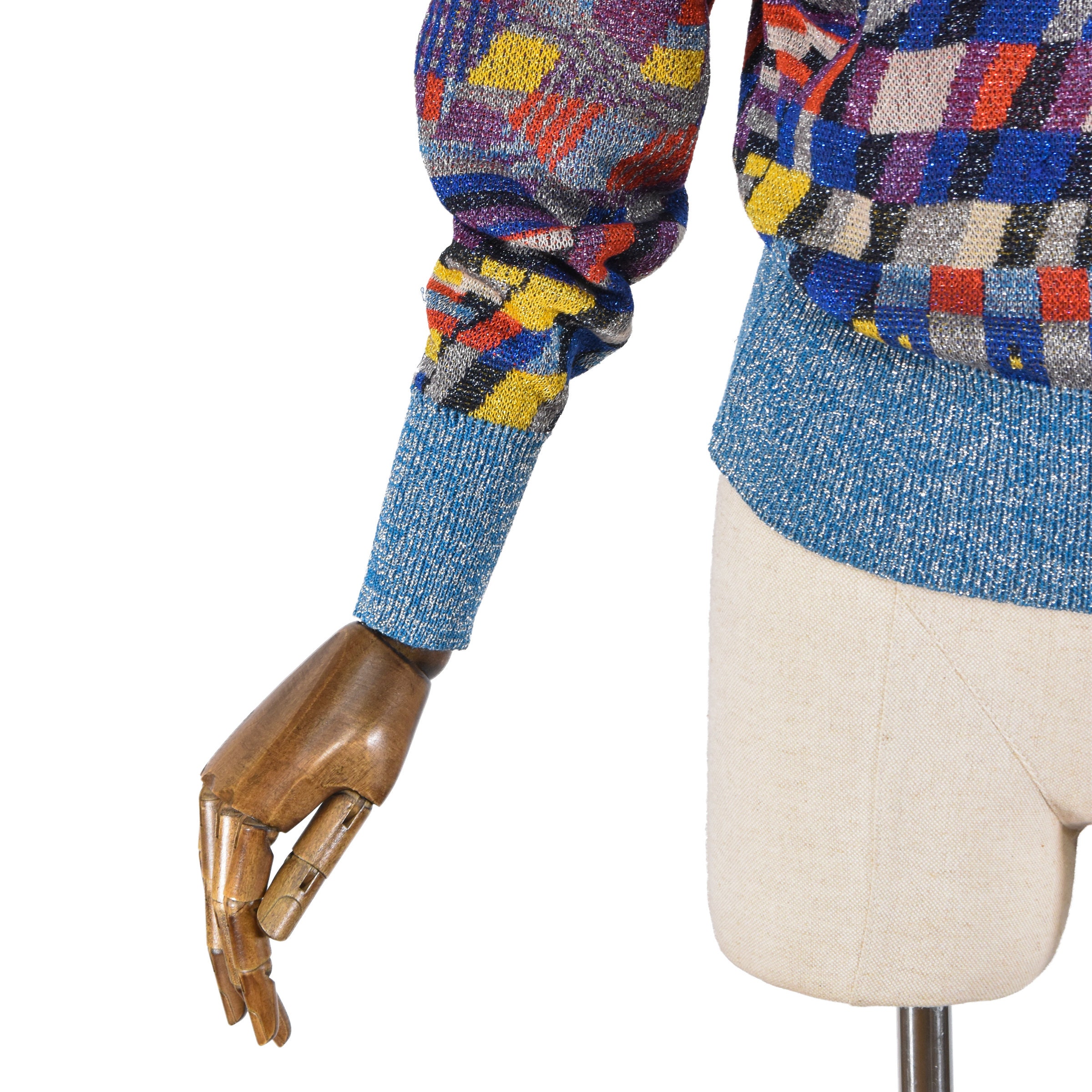 Vintage Gianni Versace Lurex Knit Sweater, 80s Geometric Print