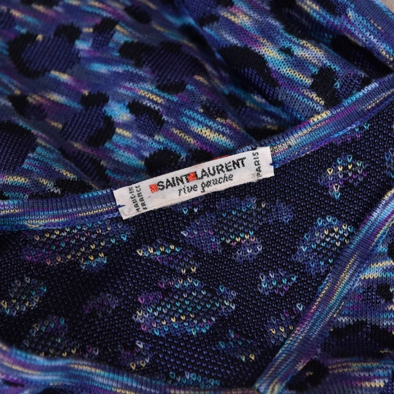 トップス 80s YSL vintage leopard knit Vintage YSL Knitted Top: 1980s Blue Leopard Print Sweater, Made in