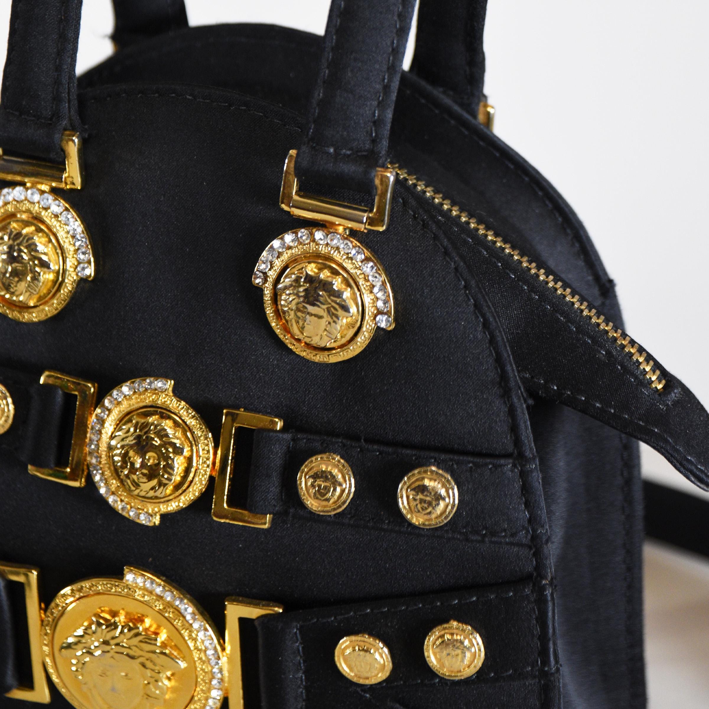 Vintage GIANNI VERSACE Mini Bag: Black Satin Medusa Medallions