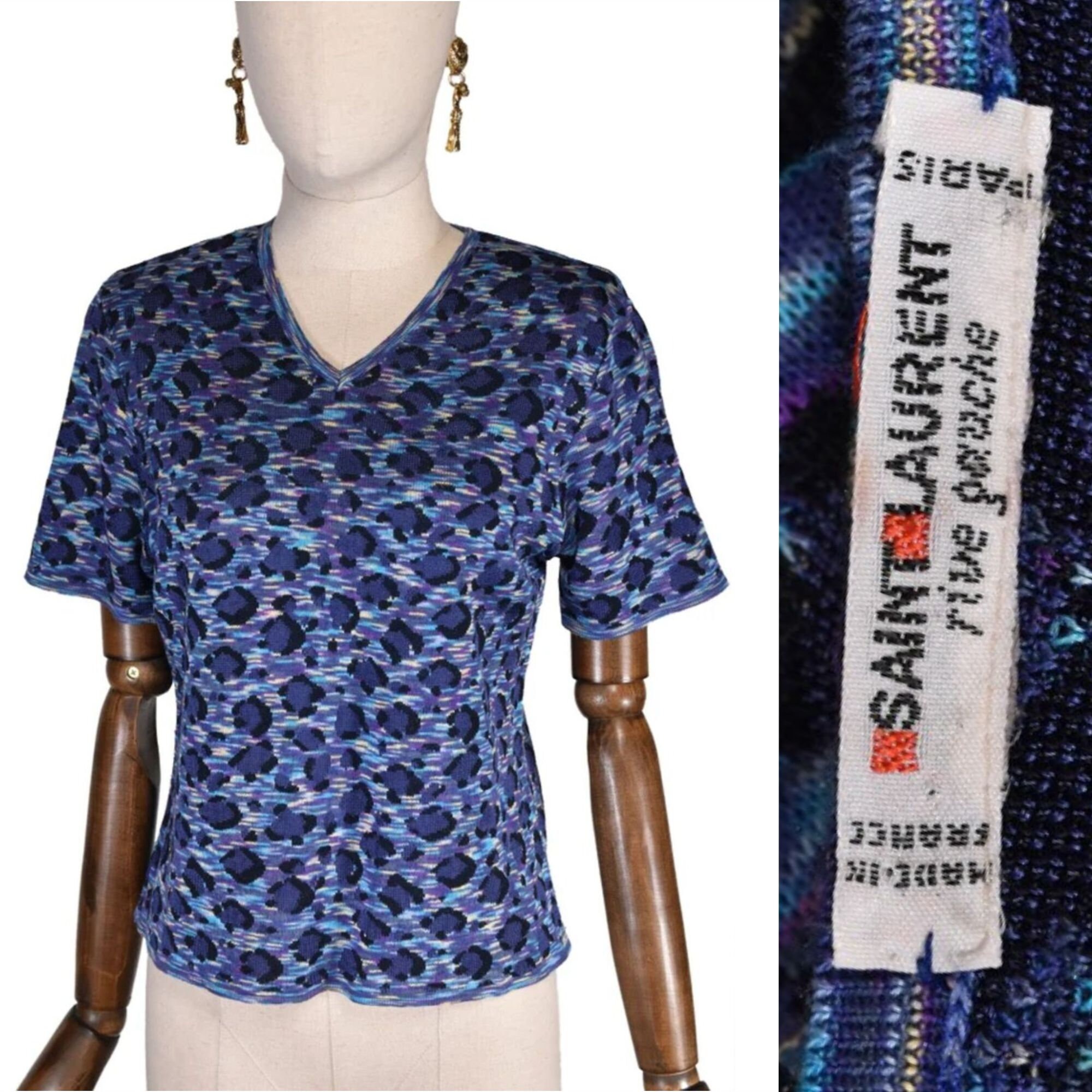 トップス 80s YSL vintage leopard knit Saint Laurent Hedi Slimane FW15 Leopard Babycat Wool Sweater Knit