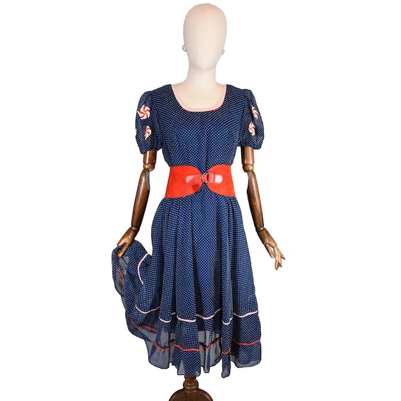 VINTAGE 1950s navy blue polka dot dress, size M VINTAGE 1950s navy blue polka dot dress, size M
