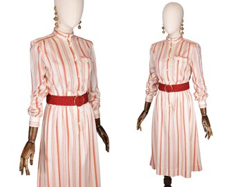 Vintage GIVENCHY dress from the 80's. Striped cotton jersey fabric dress, vintage mao neck dress.