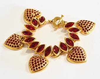 YVES SAINT LAURENT Armband, Vintage 90er Jahre Ysl Herz Bettelarmband, 1990er Jahre Saint Laurent Luxus Schmuck, Vintage 90er Jahre Designer Armband.