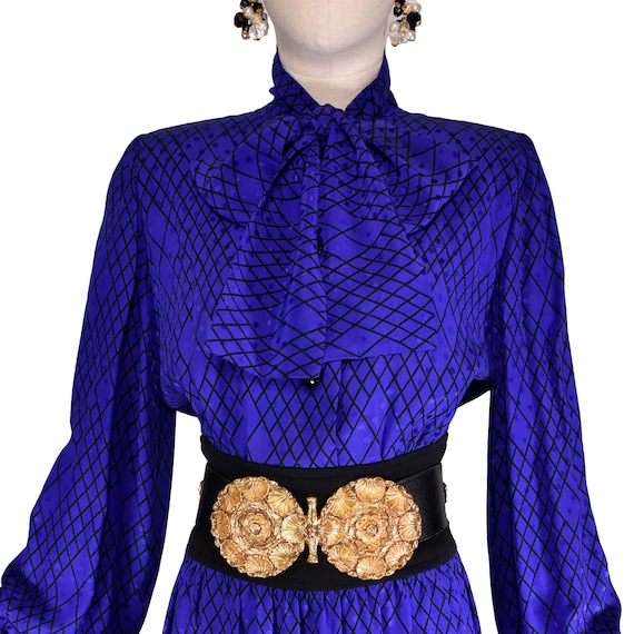 GIVENCHY vintage dress, '80s geometric print silk… - image 6