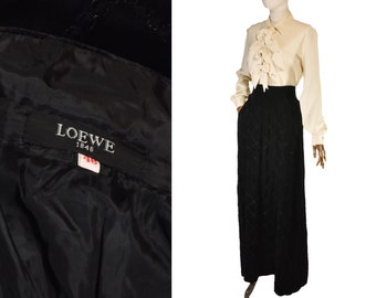 late 70s LOEWE skirt, maxi length skirt, vintage high waist velvet skirt, black velvet skirt, elegant skirt, evening designer skirt.