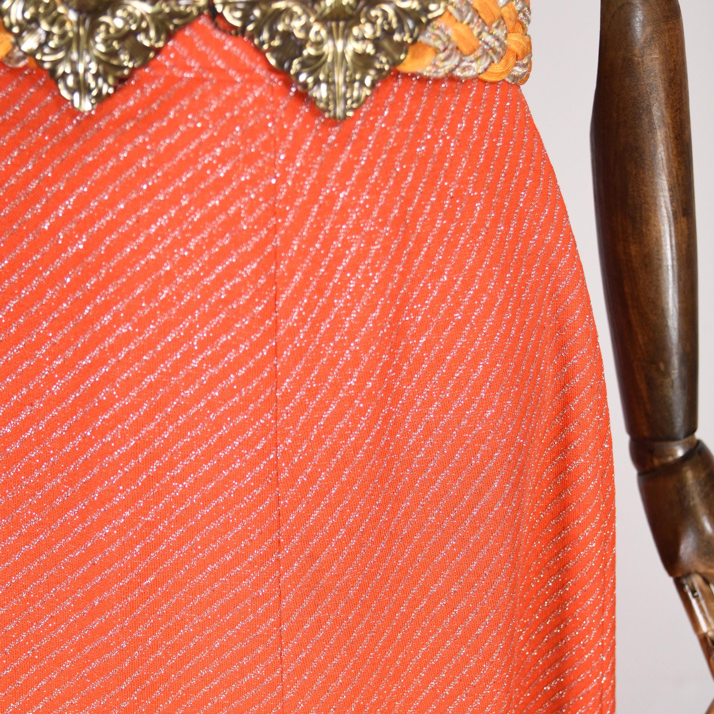 【Orange】70s vintage USA handmade skirt VINTAGE Skirt From the 70s, Long Orange Skirt With Silver