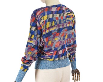 Vintage Gianni Versace Lurex Knit Sweater, 80s Geometric Print