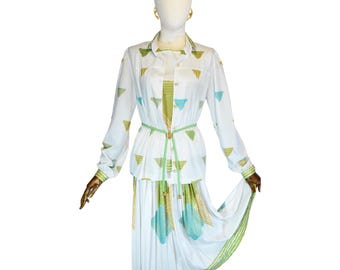 Vintage 70s Geometric Print 3-Piece Set: Beatrice Exclusivités Polyester Skirt Suit