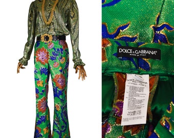 DOLCE GABBANA brocade pants, floral pattern flared pants, luxury brocade pants.