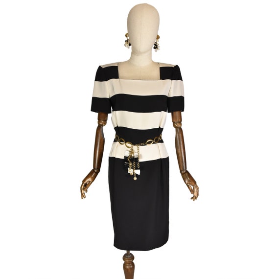 ANDREA ODICINI haute couture dress from the 90s in Black and white, size XS