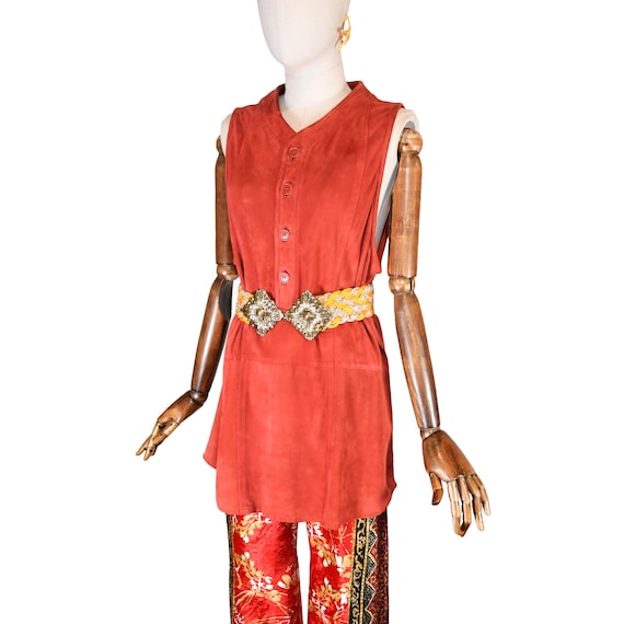 Vintage Giorgio Armani Suede Top: 80s Rust Sleeveless Tank