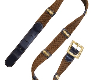 ESCADA Vintage Boho Bohemian Leather Belt Featuring Ornamental Brass Discs Vintage Escada Leather and Gold Belt Sz 36 - Etsy main image 4