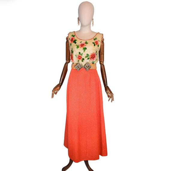 【Orange】70s vintage USA handmade skirt 70s Plaid Midi Skirt Orange Wool Blend Pleated School Girl