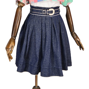Vintage UNGARO Denim Skirt: 1980s Pleated Mini Skirt, XXS