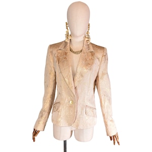 Blazer de brocado vintage de Fred Lansac: chaqueta de lúrex dorado de los años 90