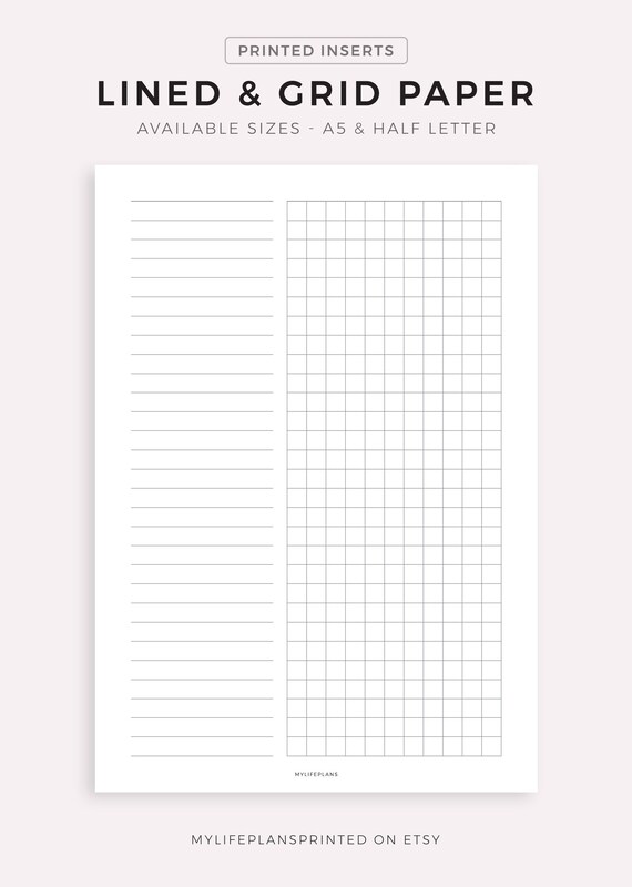PRINTED Lined &amp; Grid Paper Planner Inserts A5 / Half Letter | Etsy