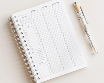 Hourly Weekly Planner • Time Management Planner • 120 Pages (60 Weeks) • Sun/Mon Start • A5 Size • Printed