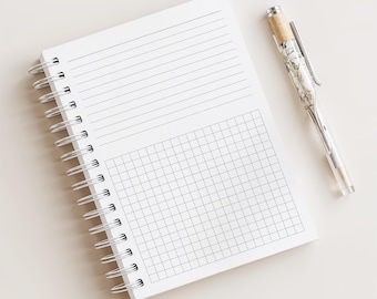 Lined & Grid Notebook • 200 Pages • A5 Size • Printed