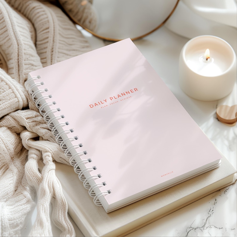 Daily Hourly Planner • Daily To Do List • 180 Pages (6+ Months) • Undated • A5 Size • Printed Blush Pink