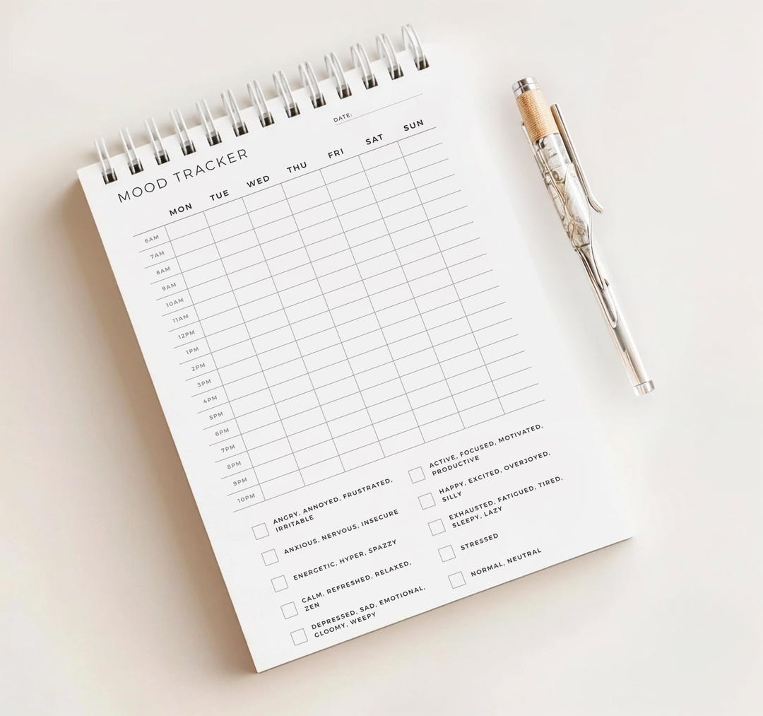Hourly Mood Tracker Notepad • Weekly Mood Log • Emotion Tracker ...