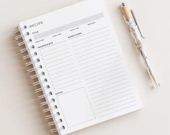 Libro de recetas • Páginas de recetas en blanco • Organizador de recetas • 200 páginas • Tamaño A5 • Impreso