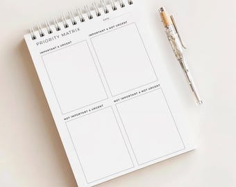 Priority Matrix Notepad • Eisenhower Matrix • 180 Pages • A5 Size • Printed