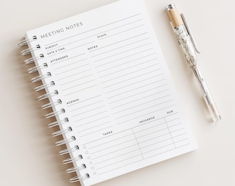 Meeting Notes Notebook • Meeting Minutes • Meeting Agenda • Business Note Taking • 180 Pages • A5 Size • Printed