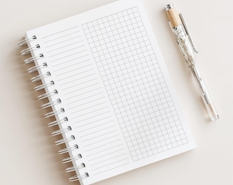 Half Lined Half Grid Notebook • A5 Size • 200 Pages • Printed