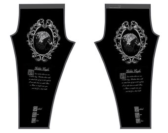 May include: Black and white illustration of a golden eagle in an ornate frame on a black background. The text "Golden Eagle" is below the image with a description of the bird's characteristics. The image is a design for leggings.