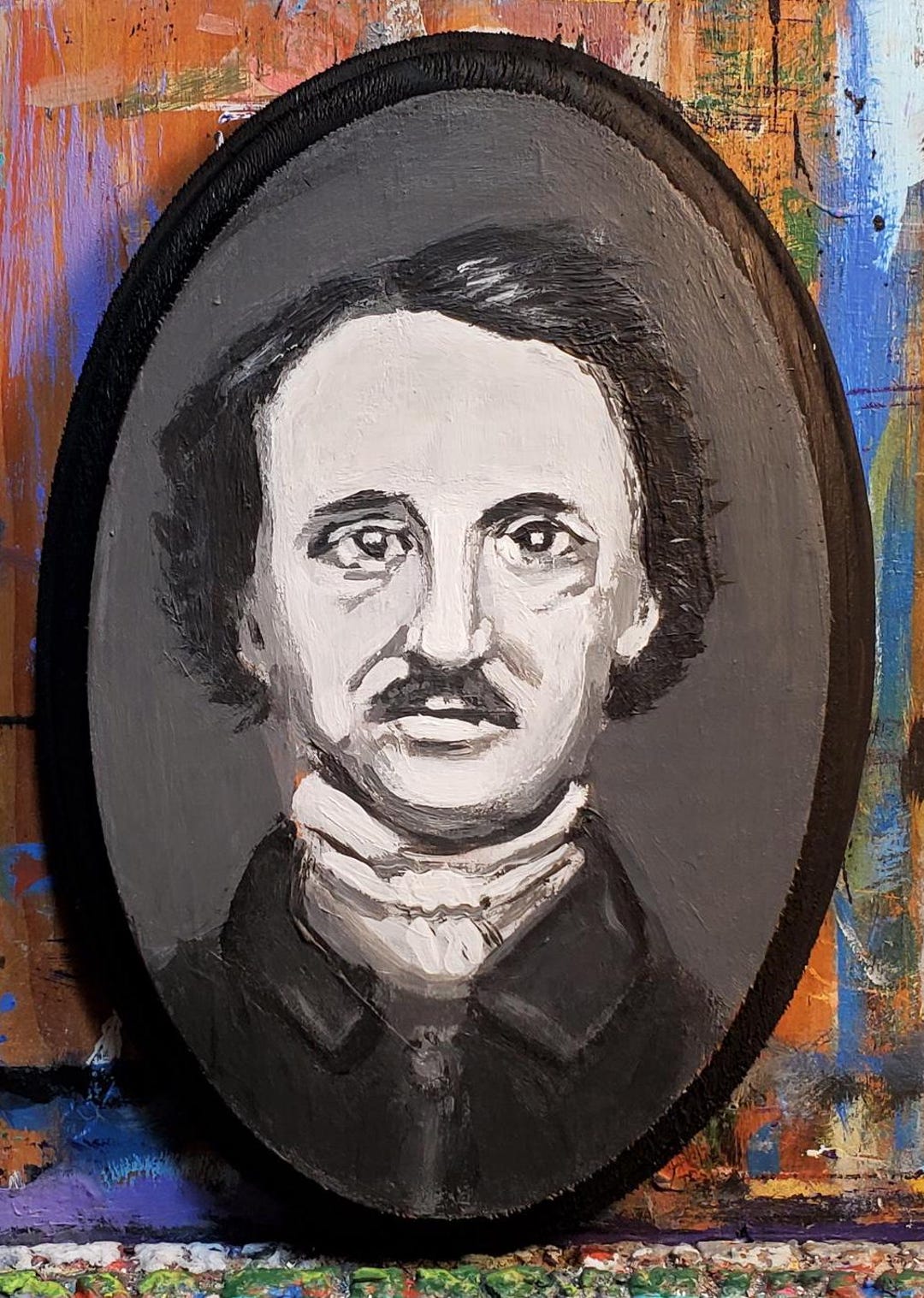 Edgar Allan Poe Portrait Original Painting on Wood Plaque - Etsy