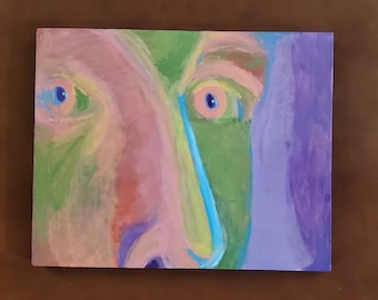 Original Outsider Portrait Painting on 8"x10” Cradled Wood Panel