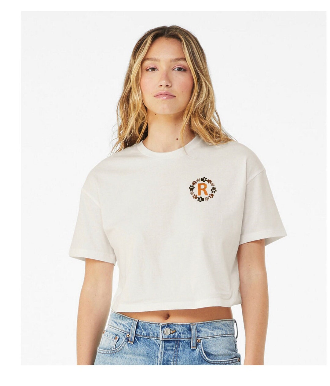 Monogram Paw Crop Top for Women. Women Jersey Crop Tee. Embroidery ...