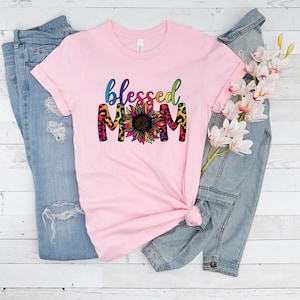 Blessed Mom Shirt: Leopard Sunflower Graphic Tee