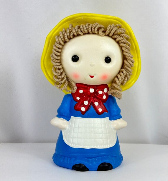 Vintage 1960s Hand Painted Girl in Bonnet Ceramic Coin Bank Doll With Yarn Hair by UCGC Taiwan Etsy