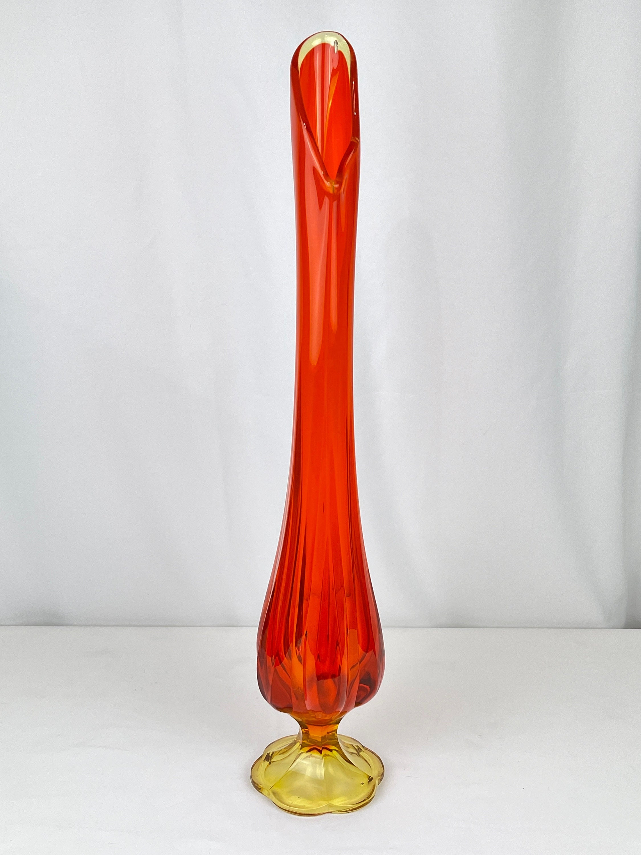 Mid century viking swung glass orange vase 23