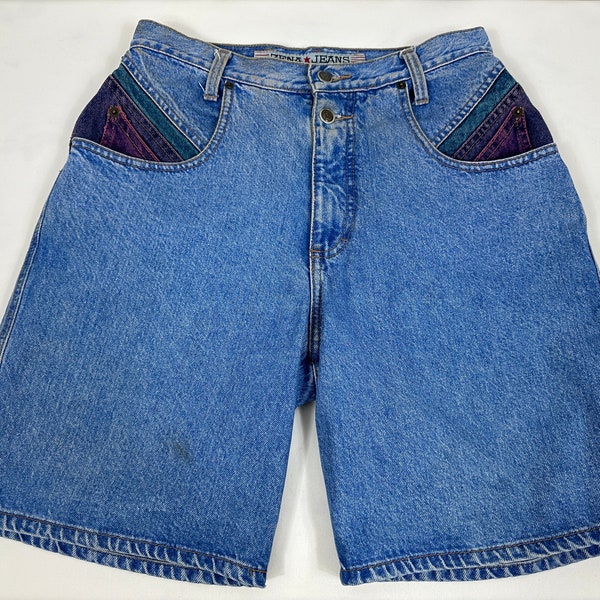 Zena Jeans Vintage 80's Denim High Waisted Bermuda Shorts Color Block Pockets 100% Cotton Women’s Size 10